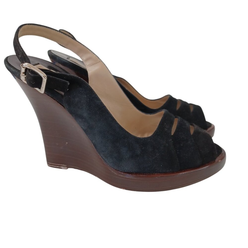 Michael Kors Black Suede Wedge Womens‎ US 7.5 M Heels Retro Look Made In Italy
